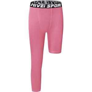 imageYouth Boys One Leg Compression Pants  34 Kids Basketball Tights Girls Football Soccer Leggings Sports Base LayerPink Right Long