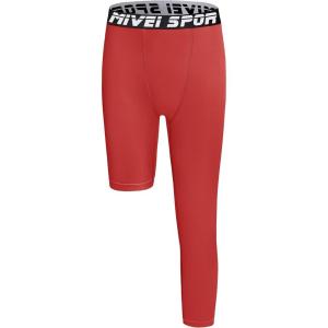 imageYouth Boys One Leg Compression Pants  34 Kids Basketball Tights Girls Football Soccer Leggings Sports Base LayerRed Left Long