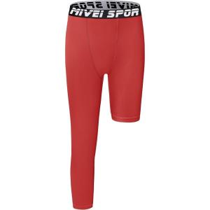imageYouth Boys One Leg Compression Pants  34 Kids Basketball Tights Girls Football Soccer Leggings Sports Base LayerRed Right Long