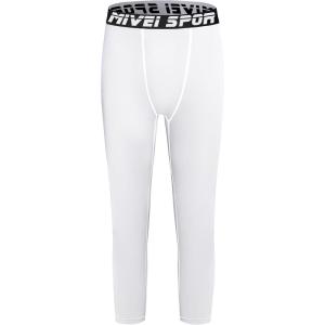imageYouth Boys One Leg Compression Pants  34 Kids Basketball Tights Girls Football Soccer Leggings Sports Base LayerWhite Full Length