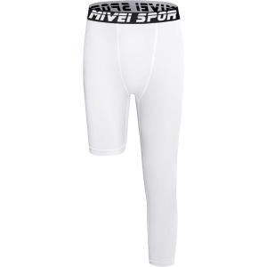 imageYouth Boys One Leg Compression Pants  34 Kids Basketball Tights Girls Football Soccer Leggings Sports Base LayerWhite Left Long