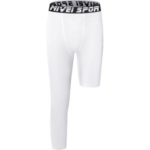 imageYouth Boys One Leg Compression Pants  34 Kids Basketball Tights Girls Football Soccer Leggings Sports Base LayerWhite Right Long