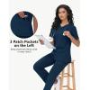 imageScrub Tops Women with 5 Pockets  Soft Stretch VNeck Nurse Shirt Scrubs AntiWrinkle Back Princess Seams Classic FitNavy