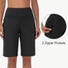 imageWomens 9quot Bermuda Short with Zipper Pockets High Waisted Stretch Pickleball Athletic Workout Running Casual Long ShortBlack
