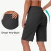 imageWomens 9quot Bermuda Short with Zipper Pockets High Waisted Stretch Pickleball Athletic Workout Running Casual Long ShortBlack