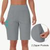 imageWomens 9quot Bermuda Short with Zipper Pockets High Waisted Stretch Pickleball Athletic Workout Running Casual Long ShortDark Grey