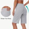 imageWomens 9quot Bermuda Short with Zipper Pockets High Waisted Stretch Pickleball Athletic Workout Running Casual Long ShortGrey