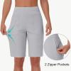 imageWomens 9quot Bermuda Short with Zipper Pockets High Waisted Stretch Pickleball Athletic Workout Running Casual Long ShortGrey