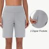 imageWomens 9quot Bermuda Short with Zipper Pockets High Waisted Stretch Pickleball Athletic Workout Running Casual Long ShortGrey
