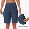 imageWomens 9quot Bermuda Short with Zipper Pockets High Waisted Stretch Pickleball Athletic Workout Running Casual Long ShortNavy