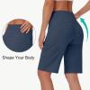 imageWomens 9quot Bermuda Short with Zipper Pockets High Waisted Stretch Pickleball Athletic Workout Running Casual Long ShortNavy