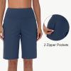 imageWomens 9quot Bermuda Short with Zipper Pockets High Waisted Stretch Pickleball Athletic Workout Running Casual Long ShortNavy