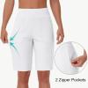 imageWomens 9quot Bermuda Short with Zipper Pockets High Waisted Stretch Pickleball Athletic Workout Running Casual Long ShortWhite