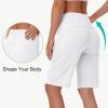 imageWomens 9quot Bermuda Short with Zipper Pockets High Waisted Stretch Pickleball Athletic Workout Running Casual Long ShortWhite