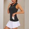 imageWomens Sleeveless Golf Shirts  Racerback Zip Up Tennis Athletic Polo Collar Tank Tops with Zip Pocket Quick Dry UPF50Black