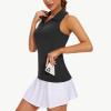 imageWomens Sleeveless Golf Shirts  Racerback Zip Up Tennis Athletic Polo Collar Tank Tops with Zip Pocket Quick Dry UPF50Black