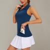 imageWomens Sleeveless Golf Shirts  Racerback Zip Up Tennis Athletic Polo Collar Tank Tops with Zip Pocket Quick Dry UPF50Navy