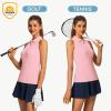 imageWomens Sleeveless Golf Shirts  Racerback Zip Up Tennis Athletic Polo Collar Tank Tops with Zip Pocket Quick Dry UPF50Pink