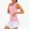 imageWomens Sleeveless Golf Shirts  Racerback Zip Up Tennis Athletic Polo Collar Tank Tops with Zip Pocket Quick Dry UPF50Pink