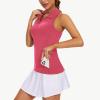imageWomens Sleeveless Golf Shirts  Racerback Zip Up Tennis Athletic Polo Collar Tank Tops with Zip Pocket Quick Dry UPF50Red