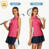 imageWomens Sleeveless Golf Shirts  Racerback Zip Up Tennis Athletic Polo Collar Tank Tops with Zip Pocket Quick Dry UPF50Red