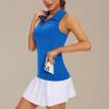 imageWomens Sleeveless Golf Shirts  Racerback Zip Up Tennis Athletic Polo Collar Tank Tops with Zip Pocket Quick Dry UPF50Royal Blue