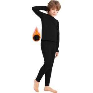 imageBoys Thermal Underwear Set Kids Long Johns Base Layer Winter Top and Bottom Set for Boy GirlsBlack