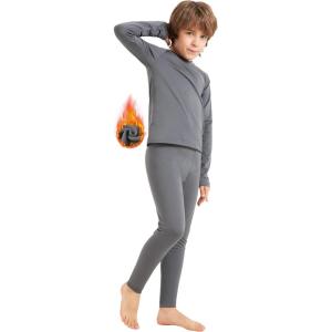 imageBoys Thermal Underwear Set Kids Long Johns Base Layer Winter Top and Bottom Set for Boy GirlsGrey