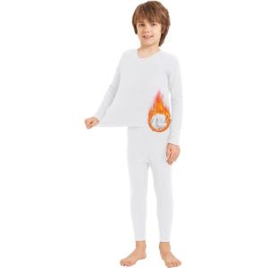 imageToddler Thermal Underwear Set Kids Long Johns Base Layer Winter Top and Bottom Set for Boys GirlsWhite