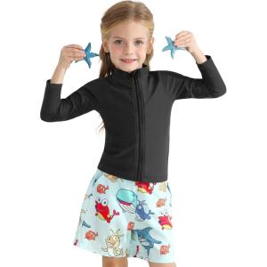 imageToddlers Full Zip Up UV Rash Guard SPF Swim Shirts  Baby Boys Girls Long Sleeve Sun Protection Shirts Quick Dry UPF50Black
