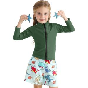 imageToddlers Full Zip Up UV Rash Guard SPF Swim Shirts  Baby Boys Girls Long Sleeve Sun Protection Shirts Quick Dry UPF50Green