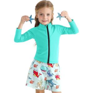 imageToddlers Full Zip Up UV Rash Guard SPF Swim Shirts  Baby Boys Girls Long Sleeve Sun Protection Shirts Quick Dry UPF50Lack Green