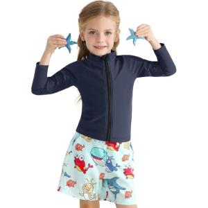 imageToddlers Full Zip Up UV Rash Guard SPF Swim Shirts  Baby Boys Girls Long Sleeve Sun Protection Shirts Quick Dry UPF50Navy Blue