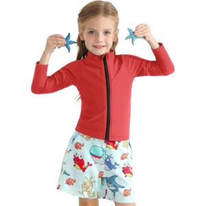 imageToddlers Full Zip Up UV Rash Guard SPF Swim Shirts  Baby Boys Girls Long Sleeve Sun Protection Shirts Quick Dry UPF50Red