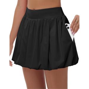 imageWomens Mini Bubble Skirt  High Waisted Puffy Ruffle Tennis Workout Athletic Casual Loose Fit Skorts with PocketsBlack