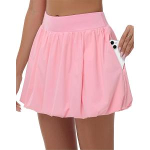 imageWomens Mini Bubble Skirt  High Waisted Puffy Ruffle Tennis Workout Athletic Casual Loose Fit Skorts with PocketsPink