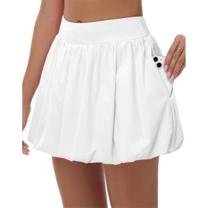 imageWomens Mini Bubble Skirt  High Waisted Puffy Ruffle Tennis Workout Athletic Casual Loose Fit Skorts with PocketsWhite