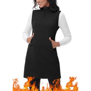 imageWomens Polar Fleece Dress Zip Pocket Sleeveless Tunic Sweatshirt Dress Quarter Zip Pullover Winter OutfitsBlack