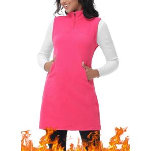 imageWomens Polar Fleece Dress Zip Pocket Sleeveless Tunic Sweatshirt Dress Quarter Zip Pullover Winter OutfitsPink