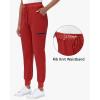imageHigh Waisted Jogger Style Scrub Pants for Women  8 Pockets Medical Bottoms Tapered Yoga Waistband Ribbed Ankle CuffsRed