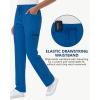 imageStraight Leg Scrub Pants for Women with 8 Pockets High Rise Modern Classic Fit Cargo Scrub Bottom Elastic Waist MedicalRoyal Blue