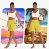 imageWomens 7quot Long Swim Board Shorts  High Waisted Quick Dry Beach Swimming Swimsuit Bottom with Liner Zip Pockets UPF5013yellow