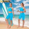 imageWomens Swim Bra Bikini Tops for Under Swim Shirt Sports Swimsuit Top Modest High Neck Removable Padded Quick Dry UPF50Azure Blue