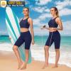 imageWomens Swim Bra Bikini Tops for Under Swim Shirt Sports Swimsuit Top Modest High Neck Removable Padded Quick Dry UPF50Dark Blue