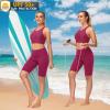 imageWomens Swim Bra Bikini Tops for Under Swim Shirt Sports Swimsuit Top Modest High Neck Removable Padded Quick Dry UPF50Fuchsia