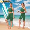 imageWomens Swim Bra Bikini Tops for Under Swim Shirt Sports Swimsuit Top Modest High Neck Removable Padded Quick Dry UPF50Green