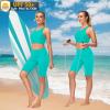 imageWomens Swim Bra Bikini Tops for Under Swim Shirt Sports Swimsuit Top Modest High Neck Removable Padded Quick Dry UPF50Lake Green