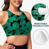 imageWomens Swim Bra Bikini Tops for Under Swim Shirt Sports Swimsuit Top Modest High Neck Removable Padded Quick Dry UPF50Leaf