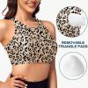 imageWomens Swim Bra Bikini Tops for Under Swim Shirt Sports Swimsuit Top Modest High Neck Removable Padded Quick Dry UPF50Leopard