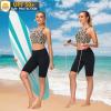 imageWomens Swim Bra Bikini Tops for Under Swim Shirt Sports Swimsuit Top Modest High Neck Removable Padded Quick Dry UPF50Leopard